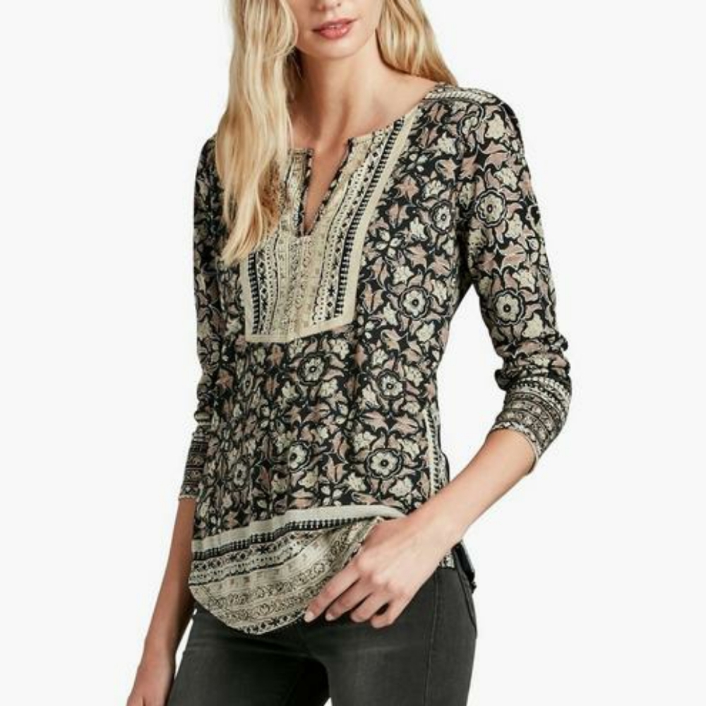 Lucky Brand Floral Woodblock Print Peasant Blouse - Picture 2 of 16